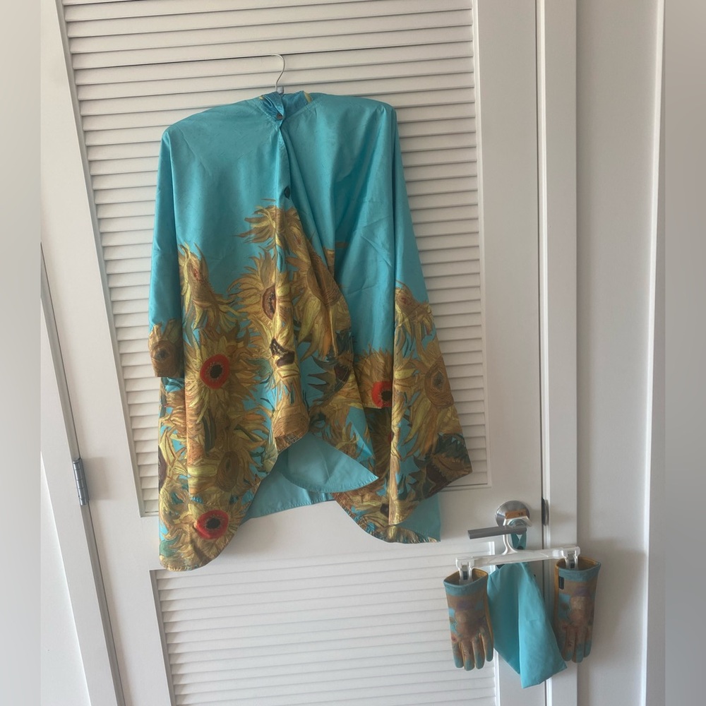 VanGogh Sunflower Hooded Rain Poncho and Matching Gloves Set